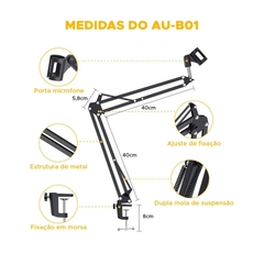 Suporte para Microfone de Mesa Maono AU-B01 Braço Articulado