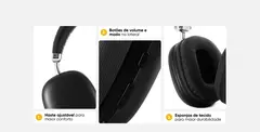 Headphone Bluetooth GT Max Preto BT 5.3 - Autonomia 12H - Alcance 10M - Entrada MicroSD/AUX - WZetta: Pcs, Eletrônicos, Áudio, Vídeo e mais