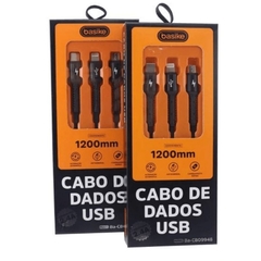 Cabo Cel 3 Vias Basike Micro USB V8, USB C, Lightning 1.20M 2.4A