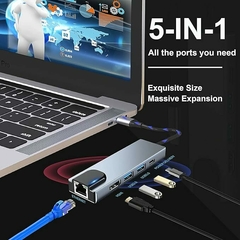 Hub Adaptador USB-C Knup KP-AD143 5 em 1 2USB/HDMI/USB-C/RJ45 na internet