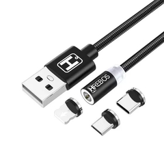 Cabo Cel 3 Vias Hrebos Micro USB V8, USB C, Lightning 2M 3A HS-210