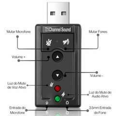 Adaptador de Áudio USB 7.1 Placa de Som Knup HB-T64 - WZetta: Pcs, Eletrônicos, Áudio, Vídeo e mais