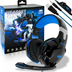 Imagem do Headset Gamer Knup KP-455A Blue Led Azul 7.1 P3 + Adaptador P2 (Pega em Todas as Plataformas)