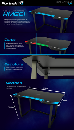 Mesa Gamer Fortrek HMG01 Preta/Azul - loja online