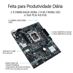 Placa Mãe LGA1700 H610M-E DDR4 c/ M.2 12ª Geração Asus Prime 1 Ano de Garantia - loja online