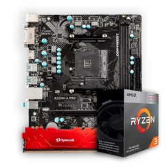 Kit Upgrade AMD: Placa Mãe A320 AM4 Msi + Ryzen 3 3200G 4.00Ghz + AMD Cooler + Mem DDR4 8GB 3200MHz Redragon