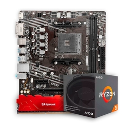 Kit Upgrade AMD: Placa Mãe A520 AM4 Msi + Ryzen 5 4600G 4.20Ghz + AMD Cooler + Mem DDR4 8GB 3200MHz Redragon