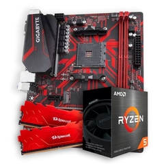 Kit Upgrade AMD: Placa Mãe B450 AM4 Gigabyte Gaming + Ryzen 5 5600G 4.40Ghz + AMD Cooler + Mem DDR4 16GB 2/8GB 3200MHz Redragon