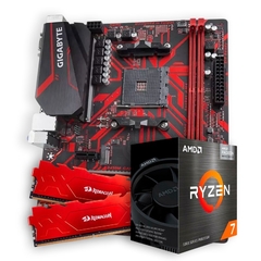 Kit Upgrade AMD: Placa Mãe B450 AM4 Gigabyte Gaming + Ryzen 7 5700G 4.60Ghz + AMD Cooler + Mem DDR4 16GB 2/8GB 3200MHz Redragon