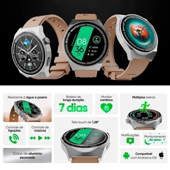 Smartwatch Goldentec GT Classic, Tela Full Touch 1,28", IP67, Bluetooth 5.0, Bege - loja online