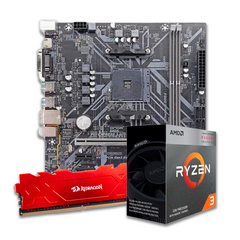 Placa Mãe B450 AM4 GT + Ryzen 3 3200G 4.00GHz + AMD Cooler + Memória DDR4 8GB 3200MHz Redragon