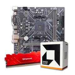 Placa Mãe B450 AM4 GT + Athlon 3000G 3.50GHz + AMD Cooler + Memória DDR4 8GB 3200MHz Redragon