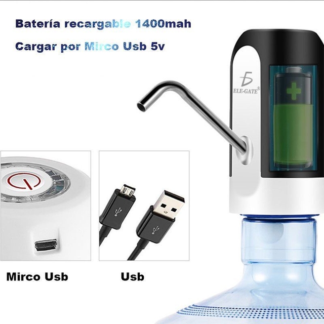 Dispensador eléctrico de agua, recargable USB, con adaptador