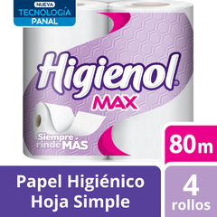 PAPEL HIGIENICO HIGIENOL MAX PLUS 4X80