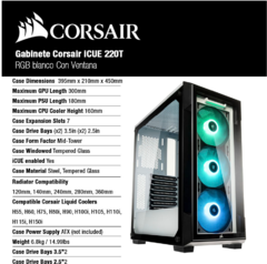 Gabinete Corsair iCUE 220T RGB blanco Con Ventana - comprar online