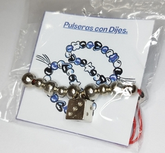 Pulsera cuentas de metal con dije - tienda online