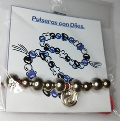 Pulsera cuentas de metal con dije - tienda online