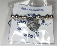 Pulsera cuentas de metal con dije - tienda online