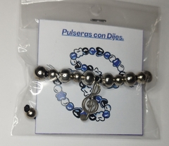 Pulsera cuentas de metal con dije