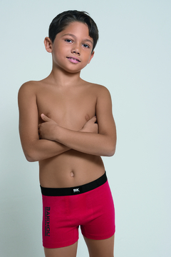 BA4022-Boxer Niño algodon y lycra. Liso con estampa localizada Bakhou Kids, elastico liso negro.