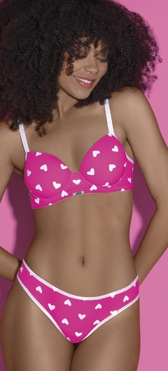 LA4400-Conjunto de microfibra estampado Corazones. Corpiño push up soft con dije personalizado. Colaless. - comprar online