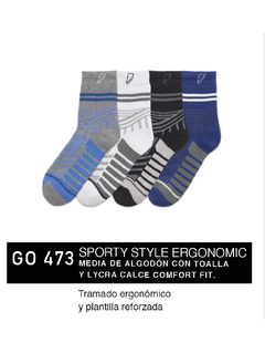 FLGO473-PACK X12 unidades (DOCENA), SPORTY STYLE ERGONOMIC: Media de algodón con toalla y lycra calce comfort fit. Tramado ergonómico y plantilla reforzada