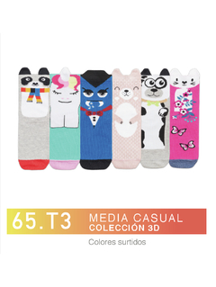 FL65T3-PACK X12 unidades (DOCENA), Media casual COLECCIÓN 3D. Colores surtidos Talle 3