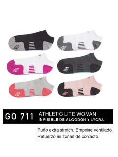 FLGO711-PACK X12 unidades (DOCENA), ATHLETIC LITE WOMAN: Invisible de algodón y lycra. Puño extra stretch. Empeine ventilado. Refuerzo en zonas de contacto.