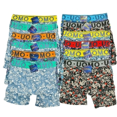 BX822-PACK X12 unidades (DOCENA) BOXER UOMO ESTAMPADO DE ALGODÓN Y LYCRA PIERNA LARGA