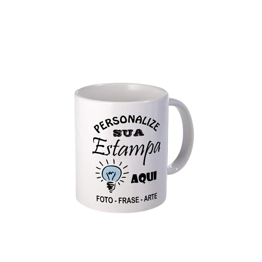 Caneca Porcelana Personalizada com sua ideia Alças Brancas e