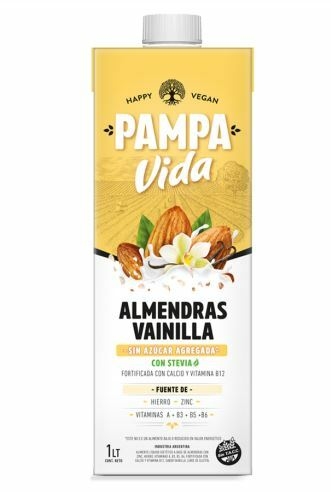 Leche de almendras con vainilla, sin azúcar agregada, con stevia, Pampa Vida. 1000 cc.