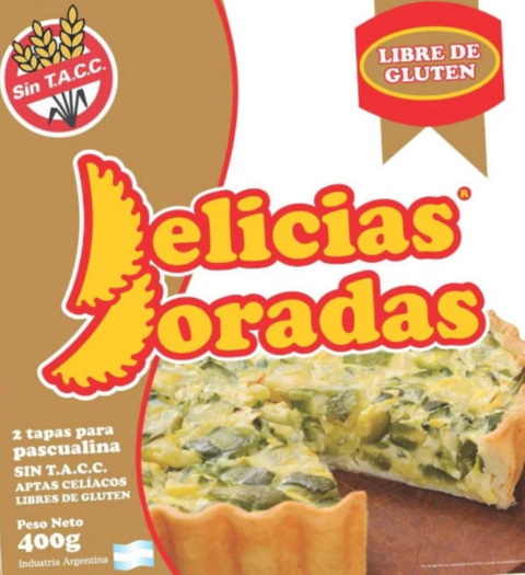 Tapas de tarta/pascualina SIN TACC, Delicias Doradas. (2 unidades) 400 gr.