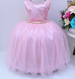 Vestido Infantil de Festa Rosa Princesa Luxo