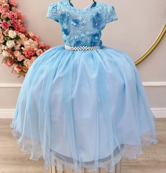 Vestido Infantil de Festa Azul Luxo Princesa