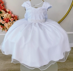 Vestido Infantil de Festa Branco Batizado Batismo Daminha de Honra Casamento