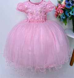 Vestido Infantil Rosa Jardim Encantado das Borboletas