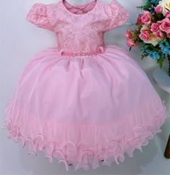 Vestido Infantil de Festa Rosa Luxo Princesa