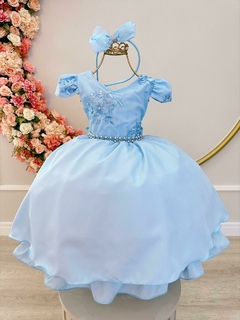 Vestido Infantil de Festa Azul Luxo Cinderela Frozen