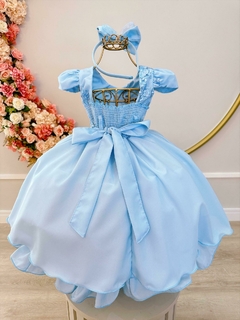 Vestido Infantil de Festa Azul Luxo Cinderela Frozen na internet