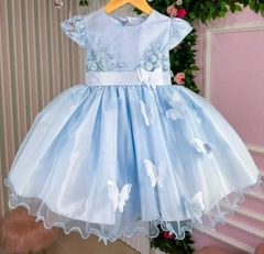 Vestido Infantil de Festa Azul Jardim Encantado Borboletas