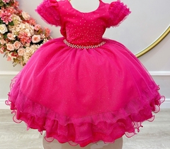 Vestido Infantil de Festa Rosa Pink Princesa Luxo