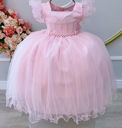 Vestido Infantil de Festa Rosa Luxo Princesa