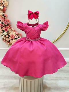 Vestido Infantil de Festa Rosa Pink Princesa Luxo Barbie