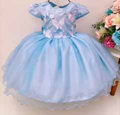 Vestido Infantil Azul com Borboletas Jardim Encantado