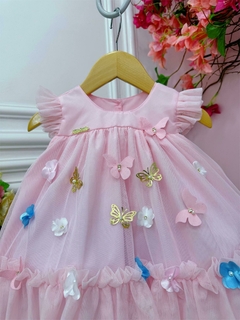 Vestido Infantil de Festa Rosa Jardim Encantado Borboletas - comprar online