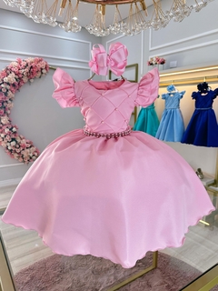 Vestido Infantil de Festa Rosa Luxo Princesa