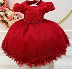 Vestido Infantil de Festa Vermelho Luxo Bebê