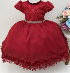 Vestido Infantil de Festa Vermelho Luxo Bebê Natal