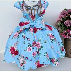 Vestido Infantil de Festa Azul Floral Luxo na internet