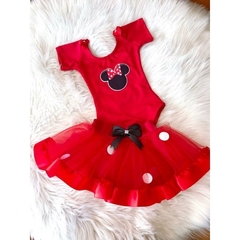 Kit Conjunto Body + Saia Tutu Temático Minnie Vermelha Mesversário Aniversário Luxo Menina